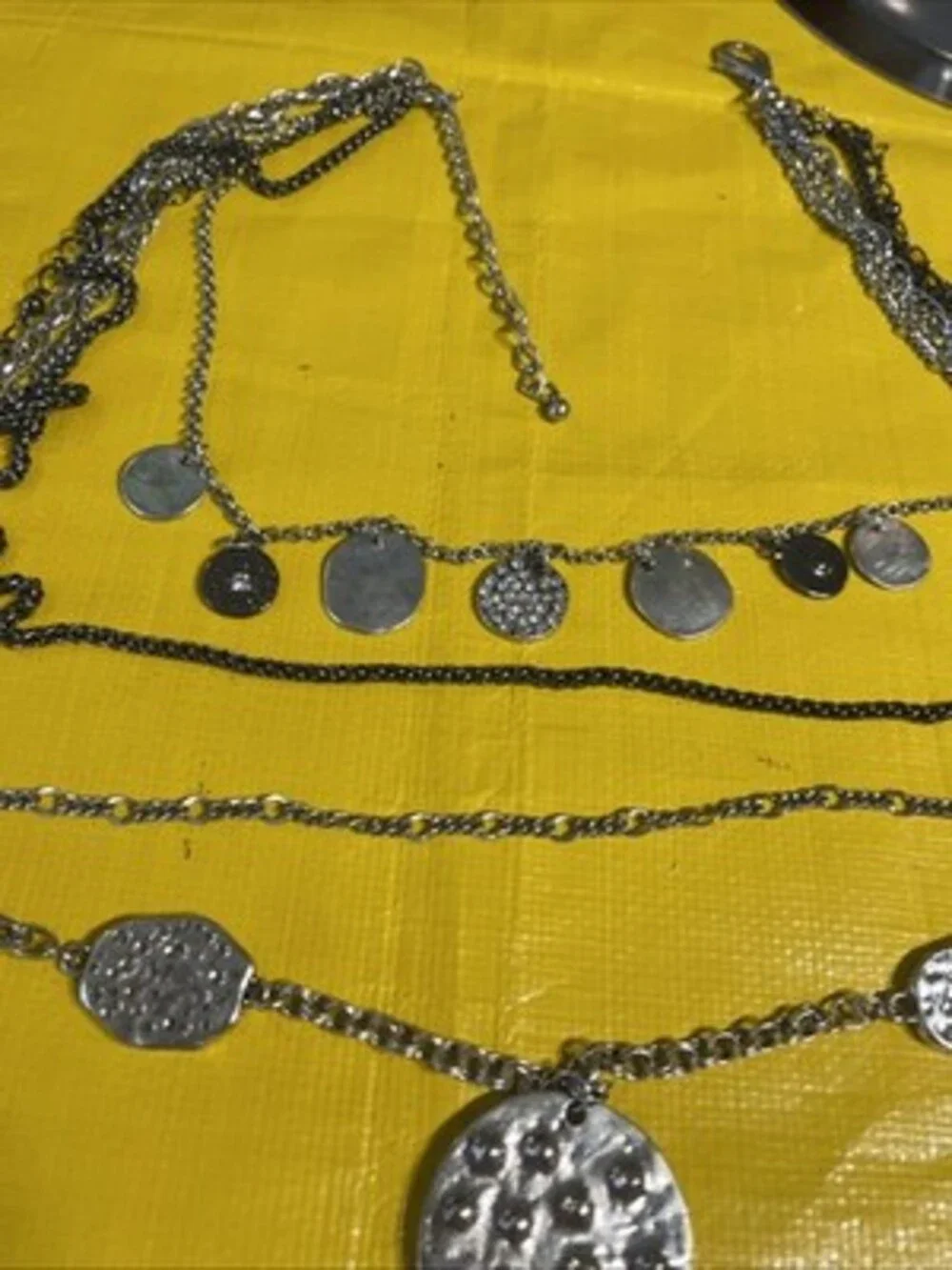 Boho Multi Strand Layered Statement Necklace Hammered Coin Studded Charm